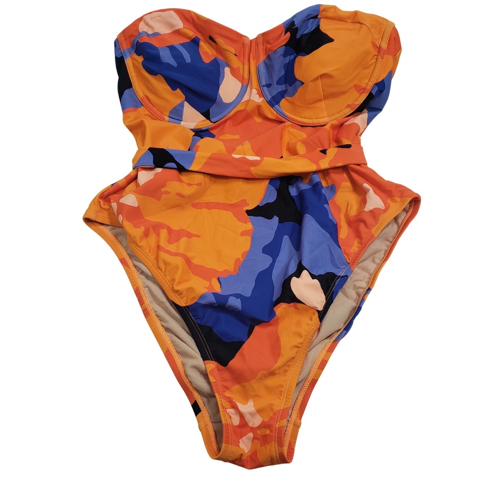 Tabitha Brown Women One Piece‎ Swimsuit XL Orange Blue Camo Underwire